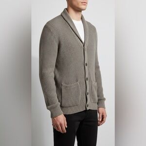 John Varvatos Mens Luxe Linen Brown Beige Button Up Knit Cardigan Medium